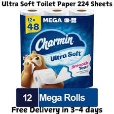 Charmin Ultra Soft Toilet Paper 12 Mega Rolls, 224 Sheets per Roll fast shipping