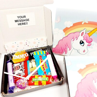 Einhorn Süßigkeiten Box - Retro Leckereien | Personalisiertes Geschenk | Party Gastgeschenke