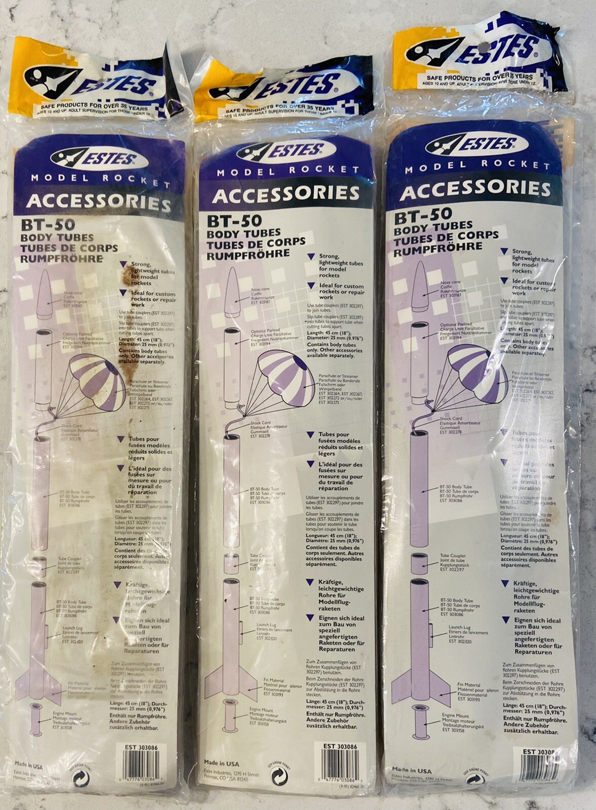 9 ESTES303086 BT50 Body Tubes...9 TUBES TOTAL 3 packages...VINTAGE