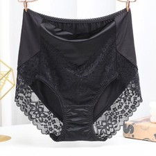 Sexy Femme Satin Dentelle Slip Taille Haute Culotte sans Couture Grande Souple