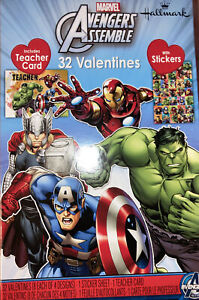 32 Count Marvel Avengers Assemble Hallmark Valentines Day Cards & Stickers Party