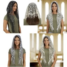 Church Chapel Veil with Tassels, Available in Four Colors, Floral Design, 1 Veil