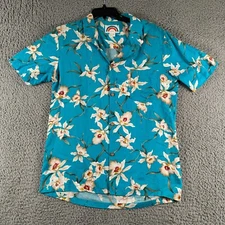 Vintage Paradise Found Orchid Hawaiian Shirt Medium Blue Button Down Flaw