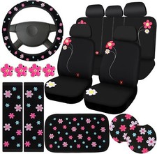 19 Pcs Embroidery Cute Flower Car Accessories Set Include Car Seat Covers,