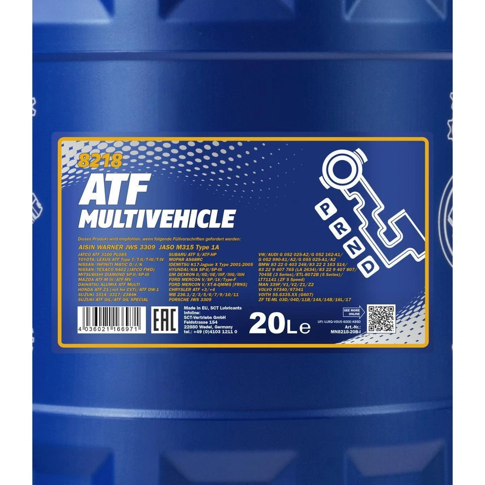 20 Litre Original Mannol MN8218-20 Atf Huile pour Boîte à Vitesse Automatique - Photo 2/2