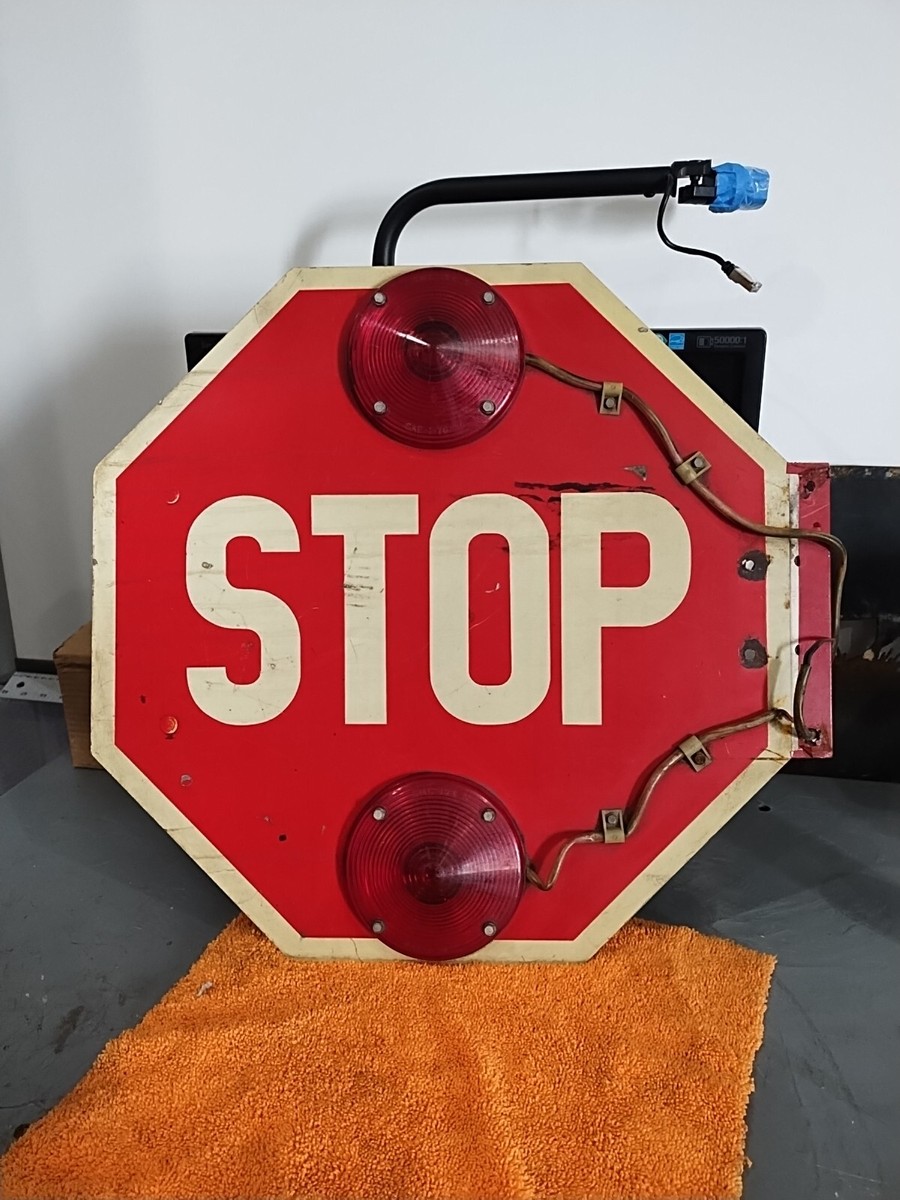 Vintage School Bus Stop Sign Reflectors 2-Sided Great Patina