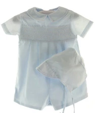 Petit Ami Baby Boys Romper & Hat Blue Smocked Infant NWT, 3m- 24m