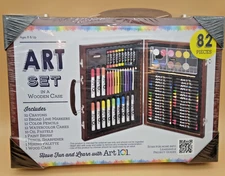 Art 101 82 Piece Art Set in Wooden Case Crayons Markers Pencils Oil Pastels