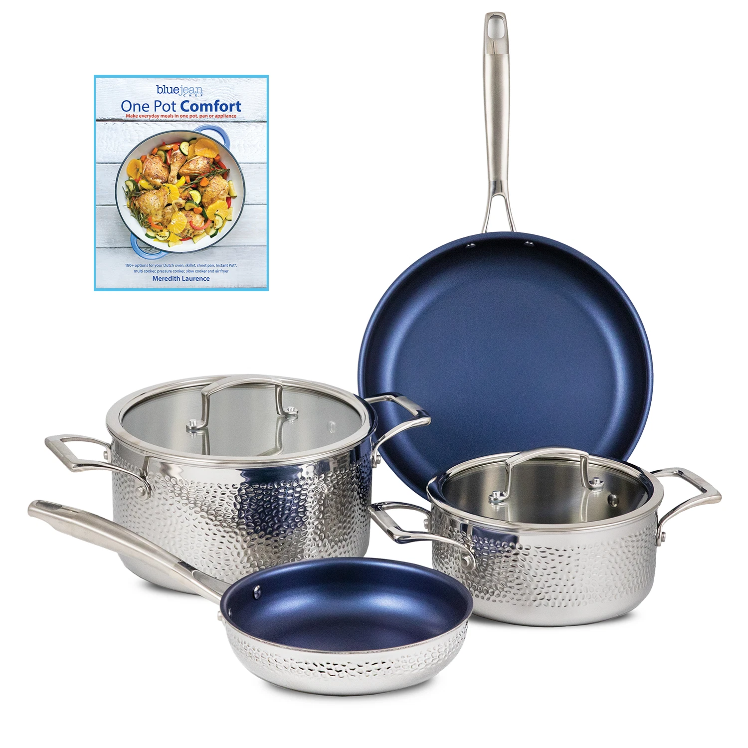 Blue Jean Chef 6-Piece Stainless Steel Cookware Set, Hammered Finish, Tri-Ply