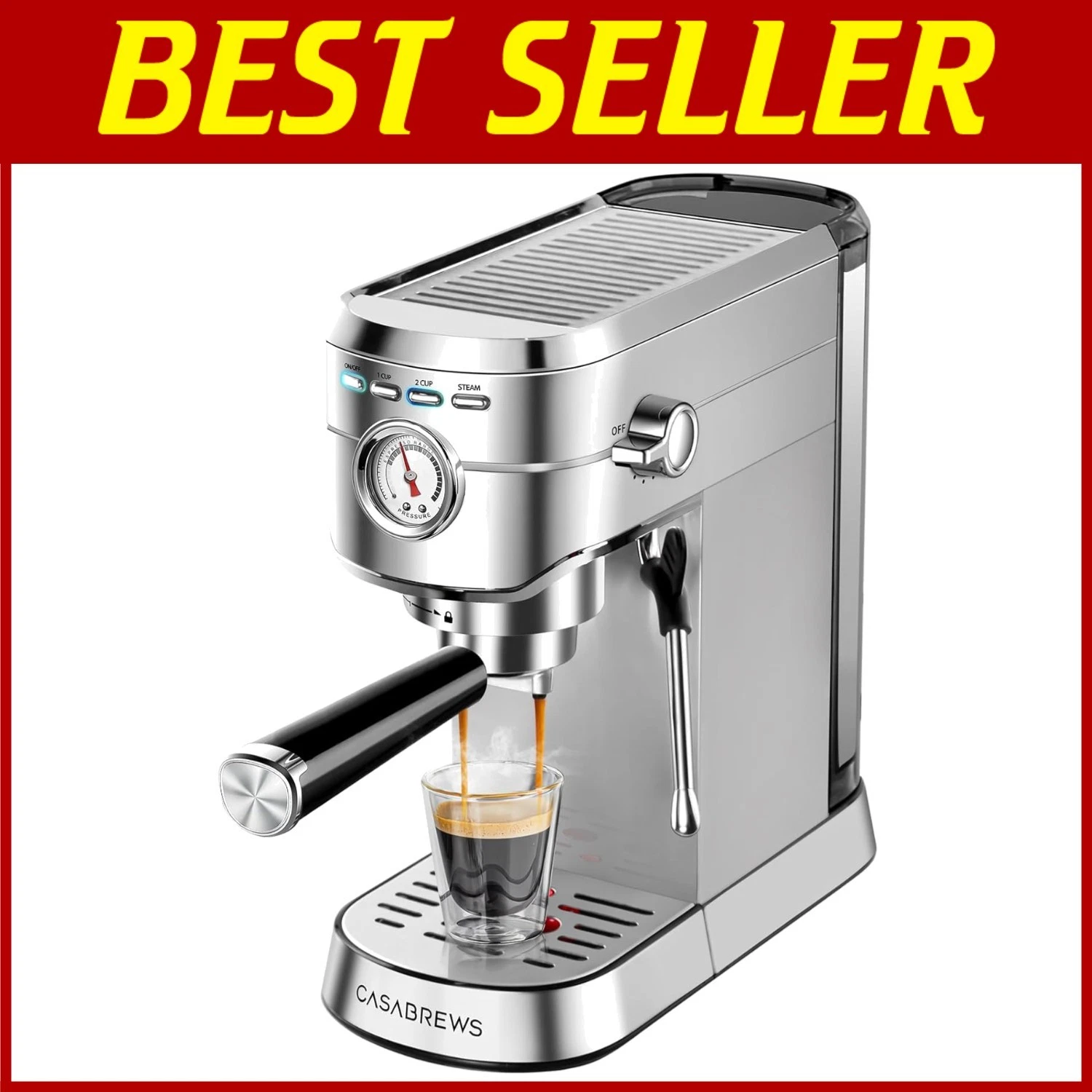 Stainless Steel Coffee Machine with Milk Frother, 34oz Tank