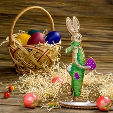 DIY Bead embroidery kit on wood Bunny Easter Decor Craft gift