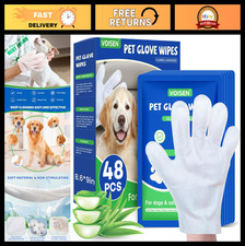 48 Pcs Pet Glove Wipes for Dogs  Cats - Thick Cleaning, Deodorizing, Unscented