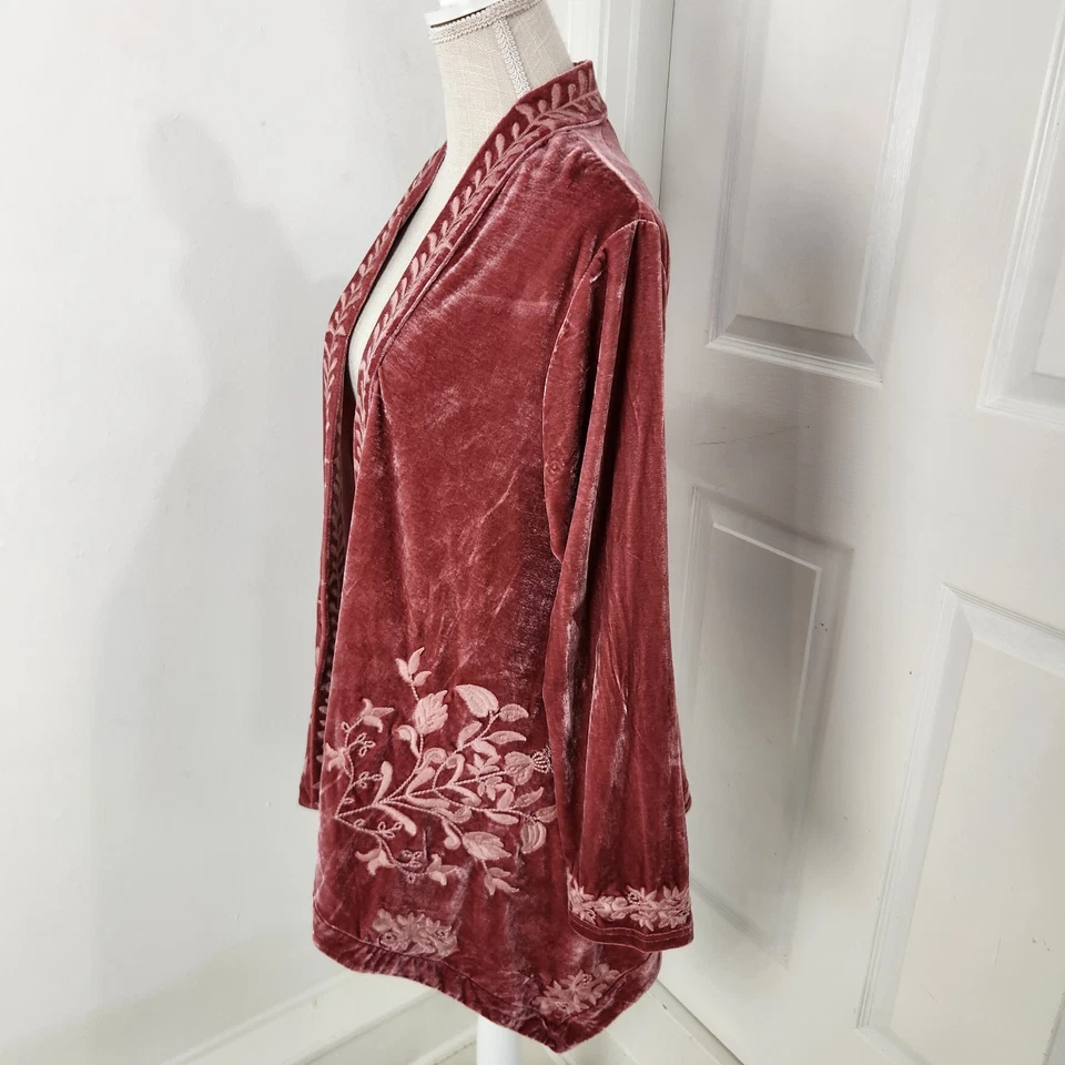 Cárdigan Floriana Mujer M Rosa Terciopelo Kimono Boho Western Vaquera Femenino Foto 3 de 4