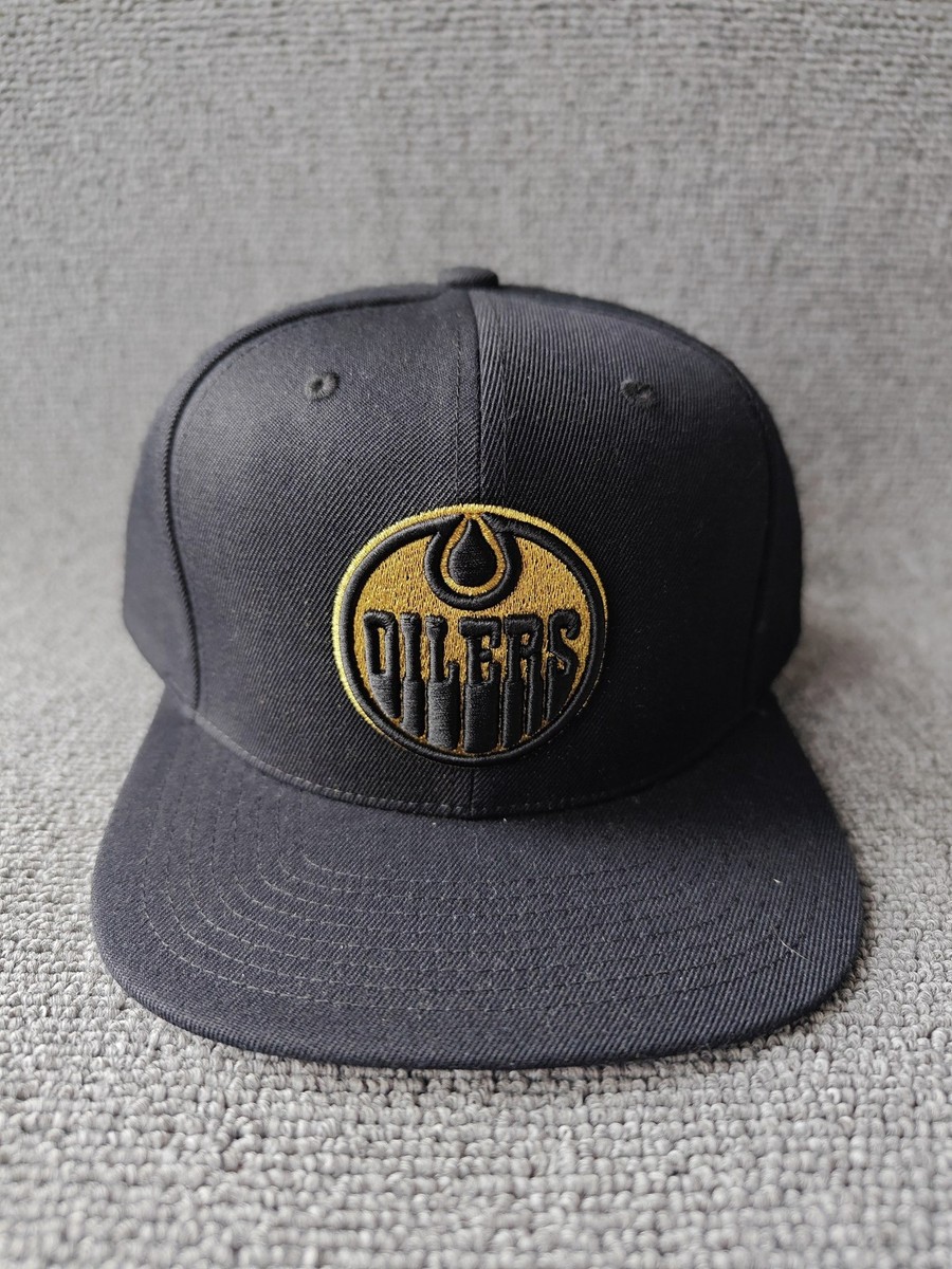 Mitchell & Ness Edmonton Oilers NHL Black Gold Snapback Flat Brim Hat Cap OSFA