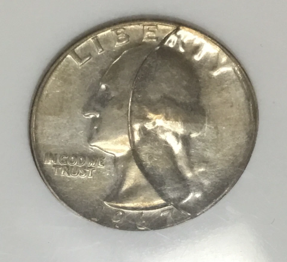 1967 .25c MINT ERROR INDENTED OFF CENTER by FRAGMENT CLAD LAYER From Another 25c - Image 3 of 4