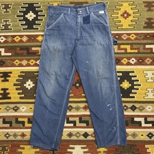 Vintage 1960s Sears Sanforized Vat Dyed Denim Carpenter Jeans Repaired Sz 33