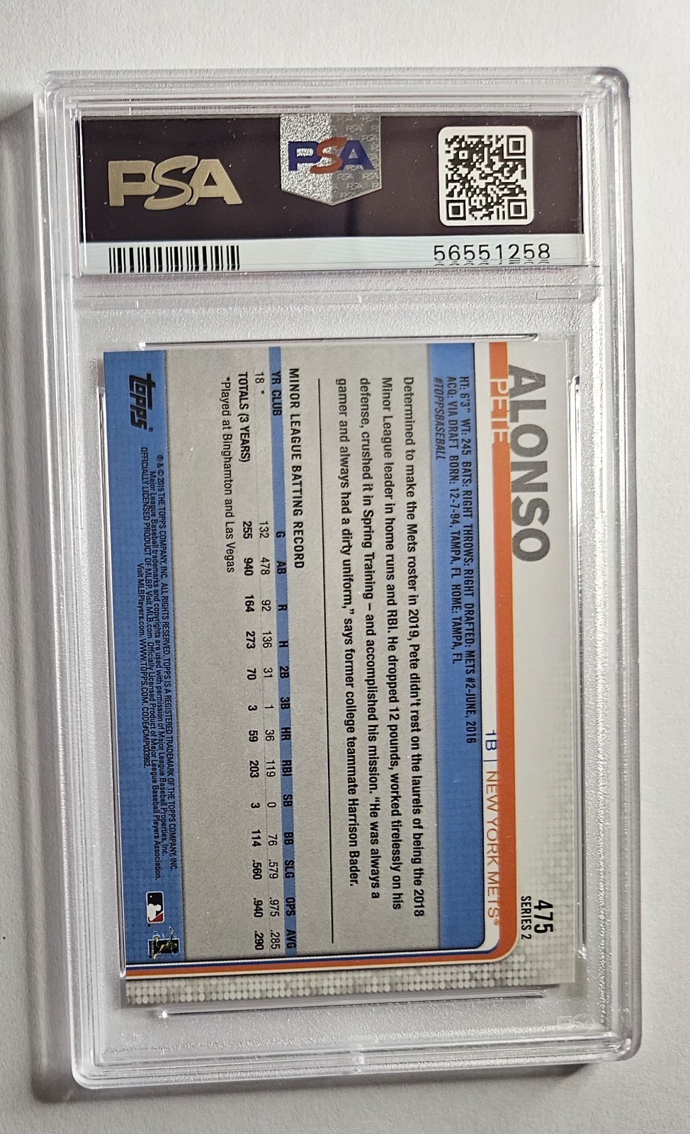 2019 TOPPS #475 RC ROOKIE PETE ALONSO PSA 10 GEM MINT! NEW YORK METS 💰⭐ ORIOLES view 6