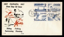 DR WHO 1957 CANADA FDC SEASONAL SPORTS BLOCK H&E CACHET M76624