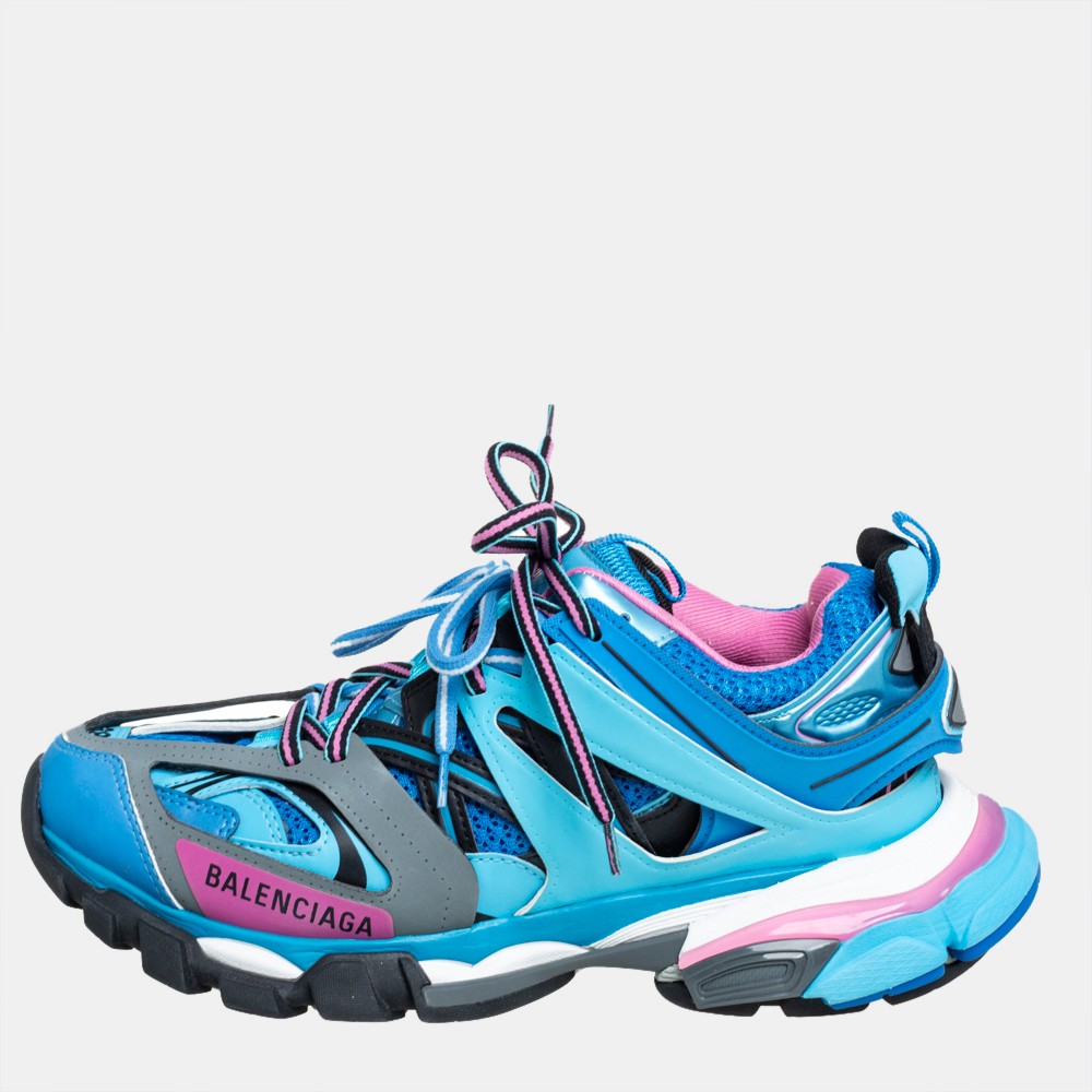 スニーカー Balenciaga Track Faux Leather Mesh And Rubber Sneakers Balenciaga Blue Faux Leather And Mesh Track Sneakers Size 38