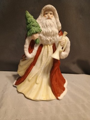 Vintage 90s Ftd Collection Xmas Santa Figurine 6'' Tall Tree Horn Bag Toys 1991