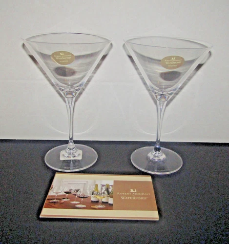 ROBERT MONDAVI BY WATERFORD Crystal MARTINI GLASS PAIR W/ BOX & ORIGINAL BOOKLET
