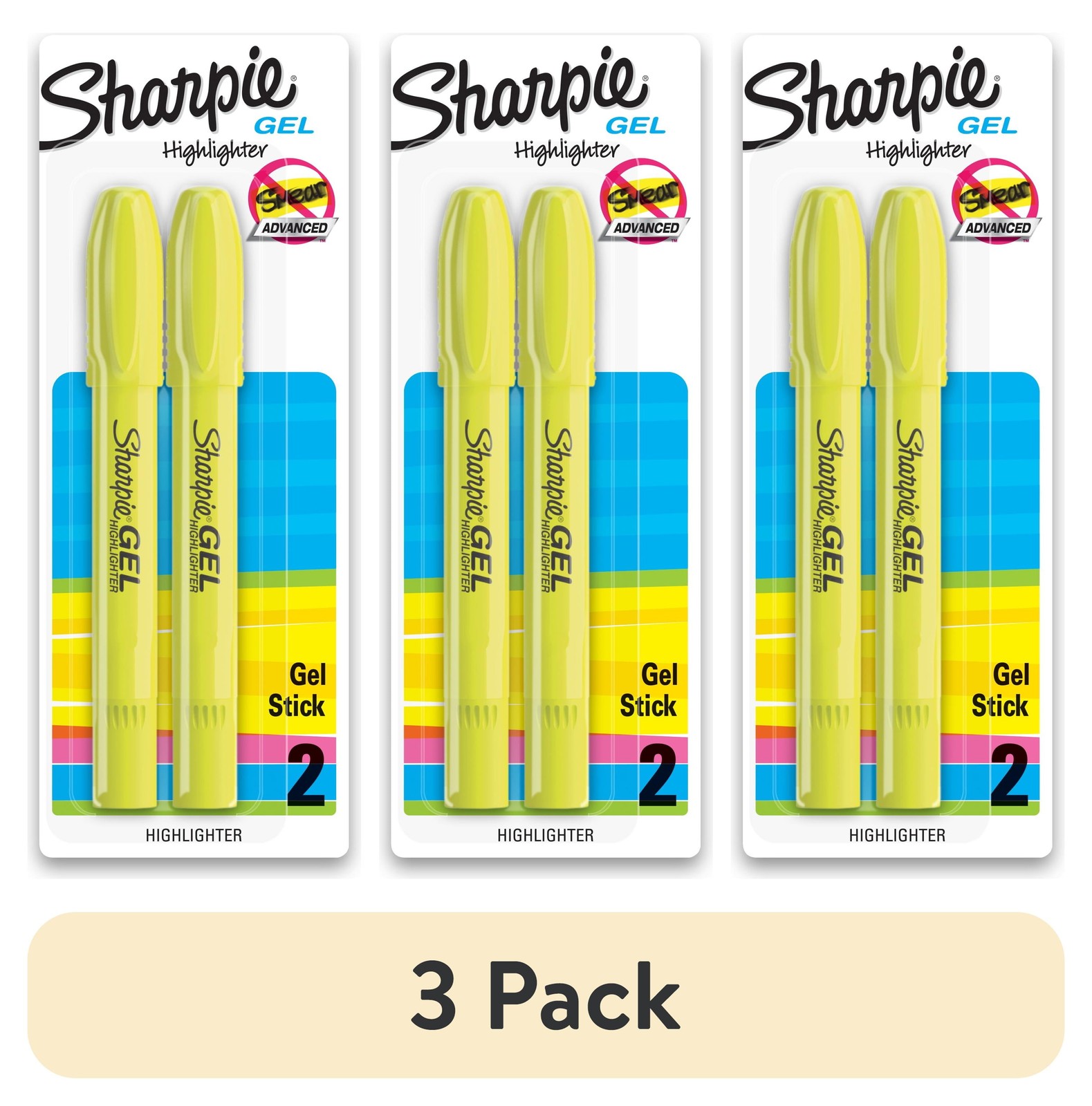 (3 pack) Sharpie Gel Highlighters, Bullet Tip, Fluorescent Y