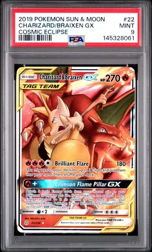 Charizard & Braixen GX 22/236 Cosmic Eclipse - Pokémon Holo Ultra Rare PSA 9
