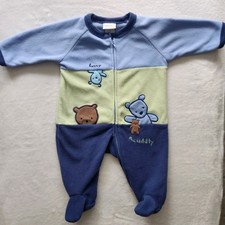 Vintage Carter's Classics 0-3 Month Bear Blue Fleece Footed Pajama Y2K Baby Boy