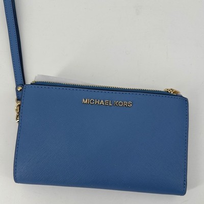 Michael Kors Adele Smartphone Wallet Blue Saffiano Leather Wristlet Clutch