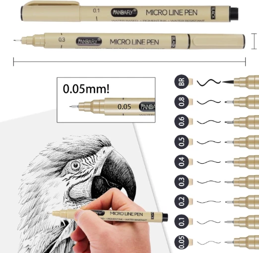 Precision Micro-Line Pens Set of 9 Black Micron Fineliner Ink Pens Waterproof... - Image 2 of 4