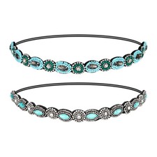 Headband for Women 2 Pieces Rhinestone Beaded Headbands Blue and Green Crysta...