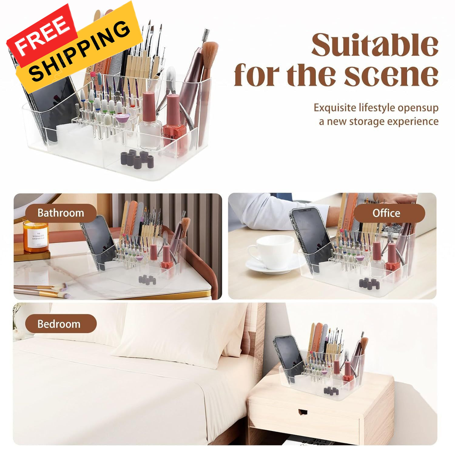 Nail Drill Organizer Box, Professional Organizer, 28 Capacity Clear 