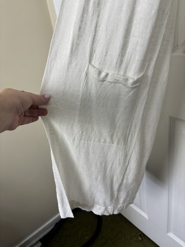 Uni Qlo Linen Blend Cream Open Front Duster Long Line Cardigan Size Small - Picture 4 of 5