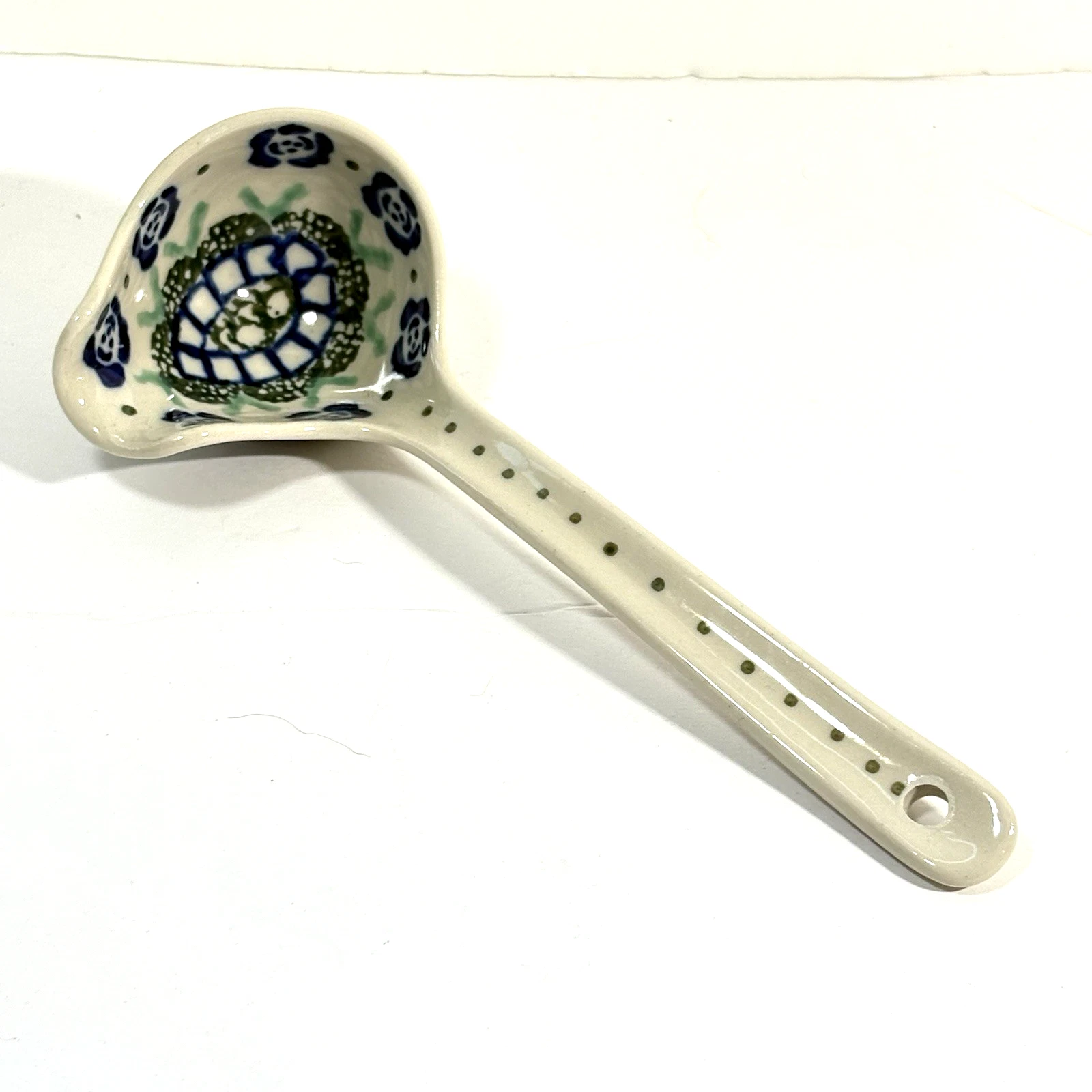 Polish Pottery Serving Spoon Ladle Small Sauce Gravy Blue Green 7"