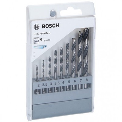 Bosch HSS-Spiralbohrer PointTeQ 9-tlg. Set 2,0 bis 8,0 mm.