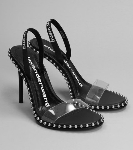 Alexander Wang Nova Studded PVC Slingback Sandals Black Heels 37.5