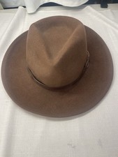 100% Wool Felt Hat Made In The USA Size Medium Brown With Feather Trim