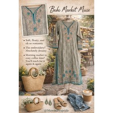 Boho Floral Embroidered Long Tunic Kurta Soft Floaty Romantic Artsy boho magic