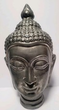 14" Large Silver Metallic Metal Sleeping BUDDHA Head Statue Stand Asian 