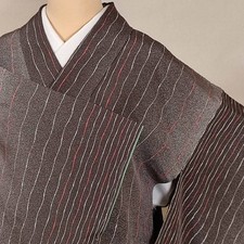 Koshida Pure Silk Vertical Stripe Kimono Sleeve Dress 66.5cm Used Japan
