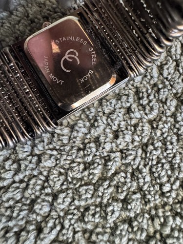 Charming Charlie White Dial Silver Tone Rectangle Safety Pin Stretch Watch Punk! - Picture 6 of 6