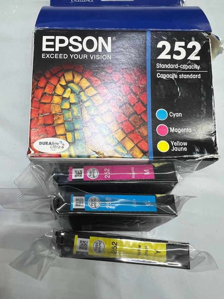 Epson 252 Ink Cartridges Cyan Magenta Yellow Open Box Untested  - Image 2 of 4