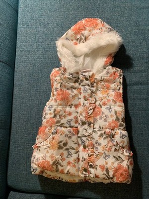 Little Lass Girls Hooded Puffer Vest Size 5 Fur Trim Insulated Toggle Full Zip.