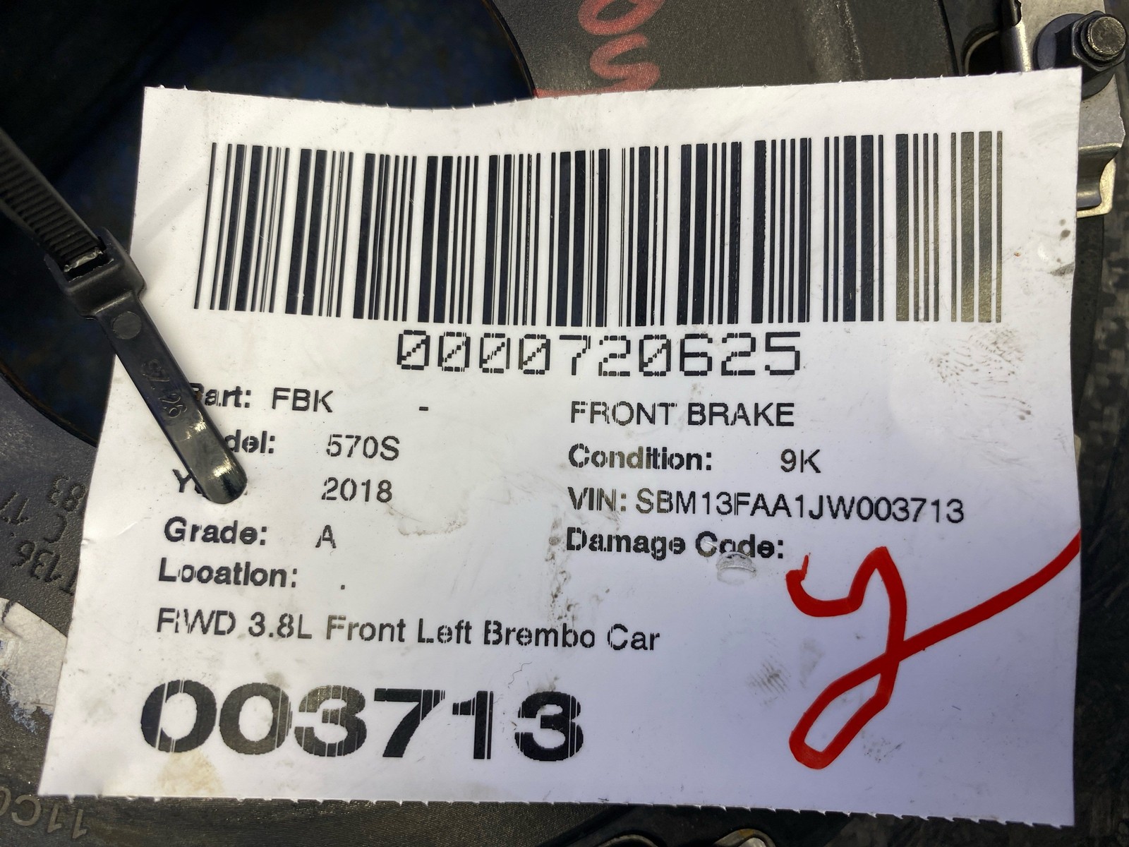 2016-2021 Mclaren 570s RWD 3.8L Front Left Brembo Carbon Ceramic Brake Rotor