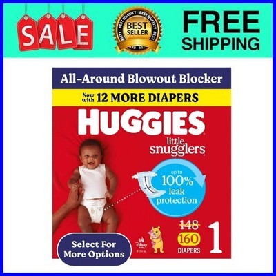 Huggies Little Snugglers Fragrance Free Baby Diapers, Size 1(8-14 lbs),160 Count