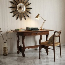 Bureau de Réfectoire Ancien Noyer Italie du XXe Siècle Original