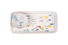 Rectangle Stoneware Plate with Fish Images and Matching Bowl