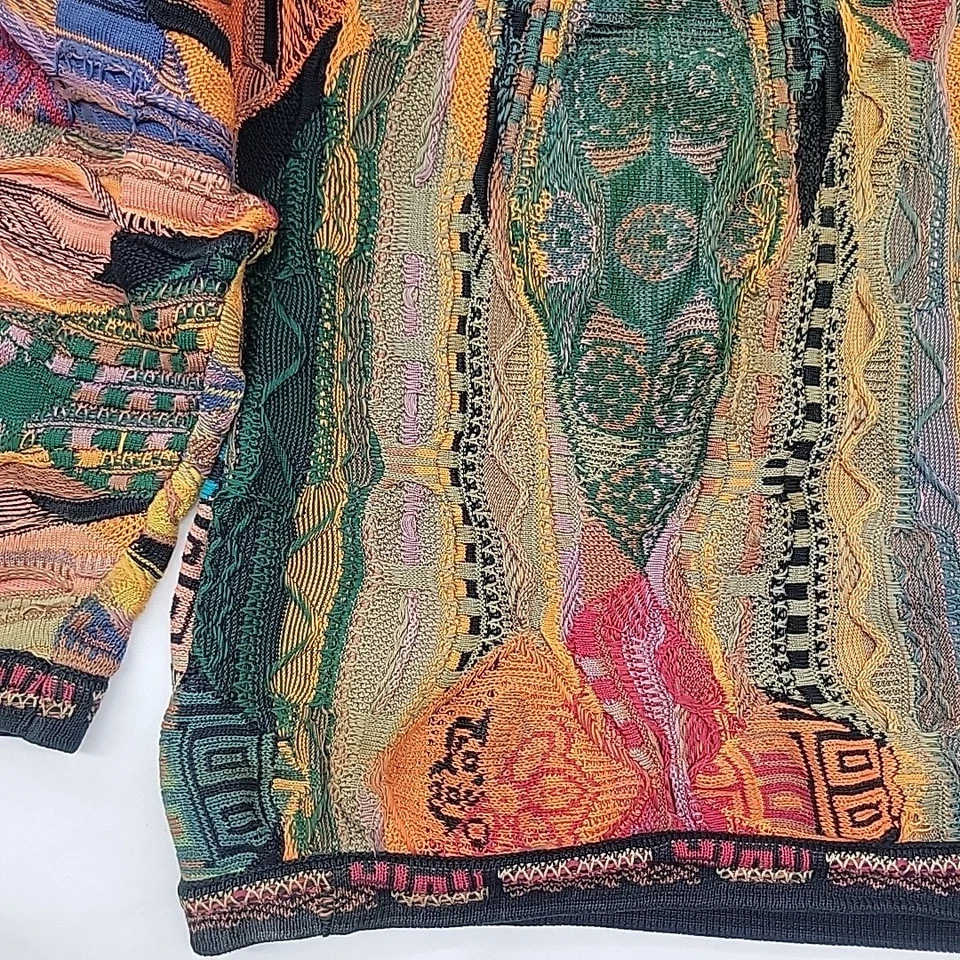 Coogi Australia Mercerised Cotten Sweater Embossed Knit Earthtone abstract LARGE - Image 4 of 4