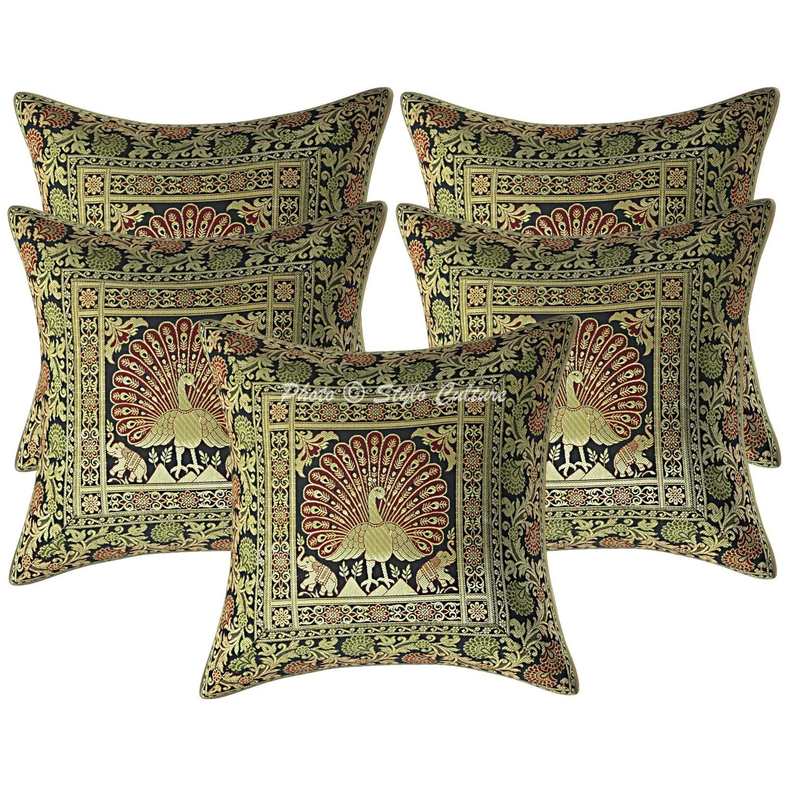 Boho Brocade Throw Pillow Covers Jacquard Peacock 40x40 cm Cushion Cover 5 Pcs