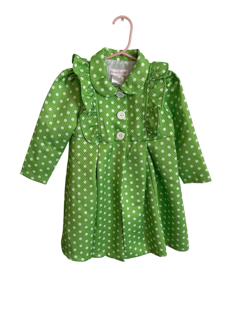 Robe Fille Bonnie Jean Vert Citron à Pois Blancs - Taille 8 - Pour Pâques Ou été - État Excellent